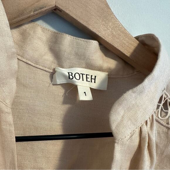 BOTEH Tan Neutral Linen Long Sleeve Eyelet Maxi Dress 1 Medium - Picture 13 of 16